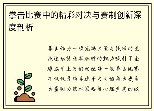 拳击比赛中的精彩对决与赛制创新深度剖析 拳击比赛中的精彩对决与赛制创新深度剖析